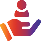 Stylized hand holding a person icon.
