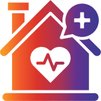 House with heart and medical symbol.