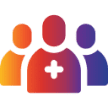 Colorful group icon with medical cross.
